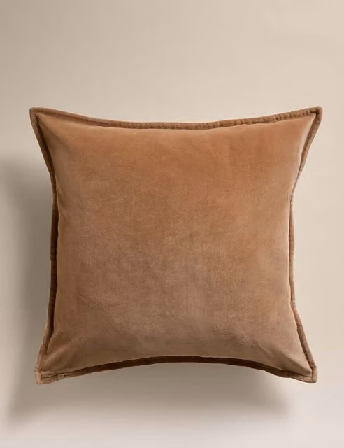 M&S Pure Cotton Velvet Square Cushion in Brown