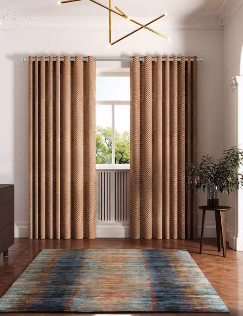 Ted Baker Palm Geo Graphic Eyelet Curtains in Orange, H: 183 cm x W: 168 cm