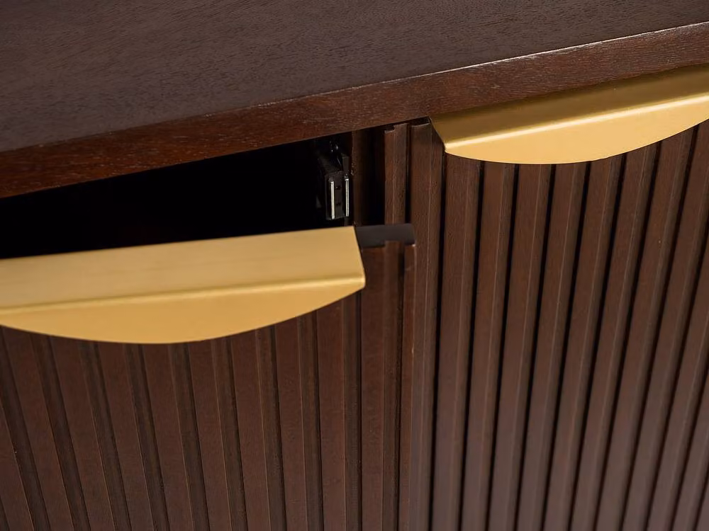 Vente-unique Mango Wood and Metal Sideboard with 2 Doors, Brown and Gold – 3