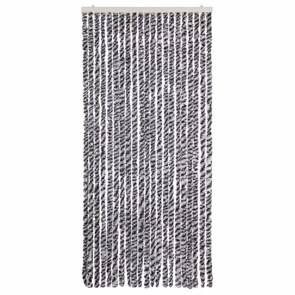 Berkfield Home Striped Chenille Thermal Insulating Fly Curtain in Grey, Black and White, W: 90 cm, H: 220 cm – 3