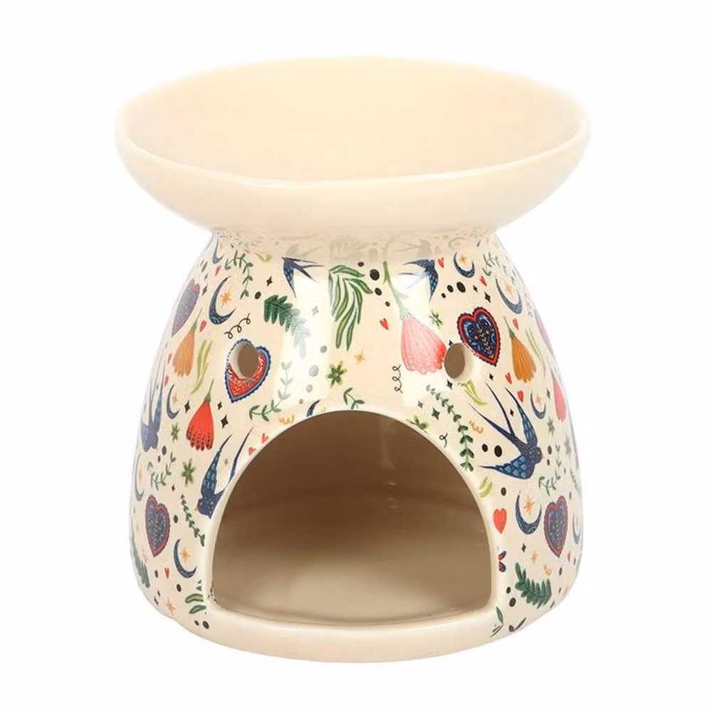 Uniqueful Midnight Bloom Floral Ceramic Oil Burner in White, Beige and Multicolour – 3
