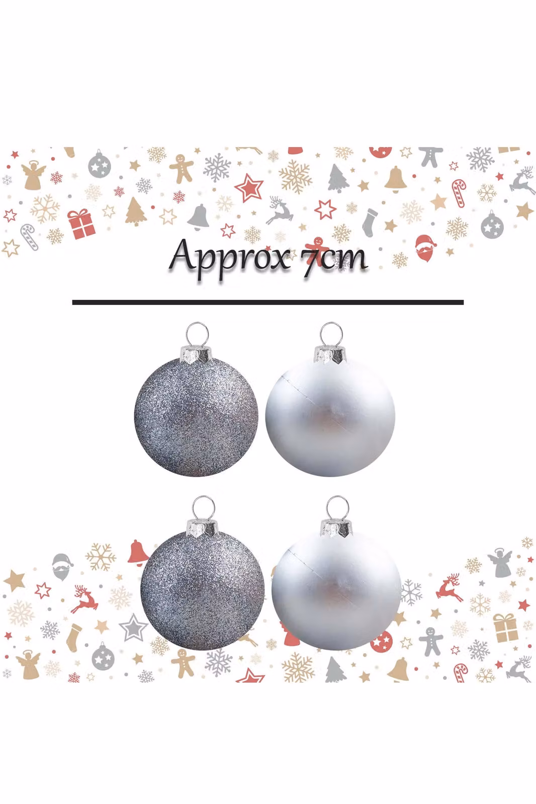 VFM e-Store Silver Christmas Bauble Hanging Tree Ornaments, Pack of 4, 7cm – 2