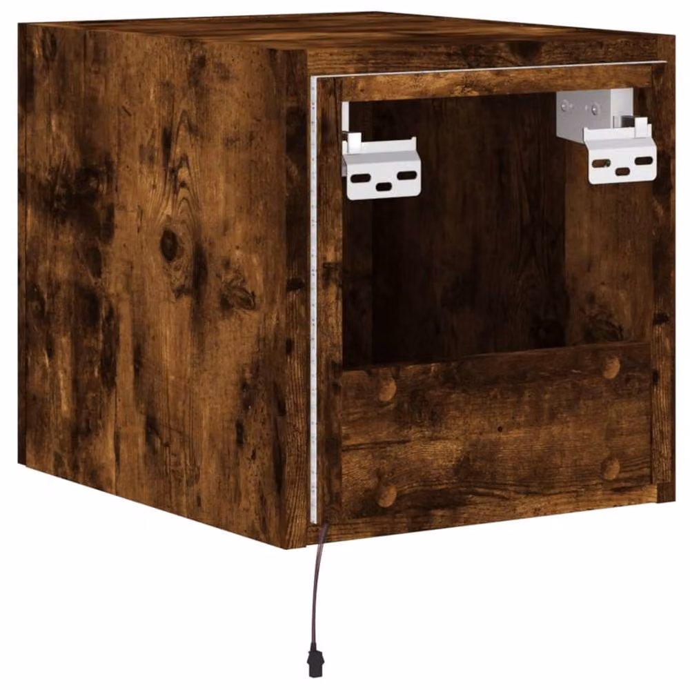 Berkfield Home Modern Wall-Mounted TV Cabinet with Integrated LED Lights in Smoked Oak Brown, W/D/H: 35.0 x 30.5 x 30.5 cm – 7
