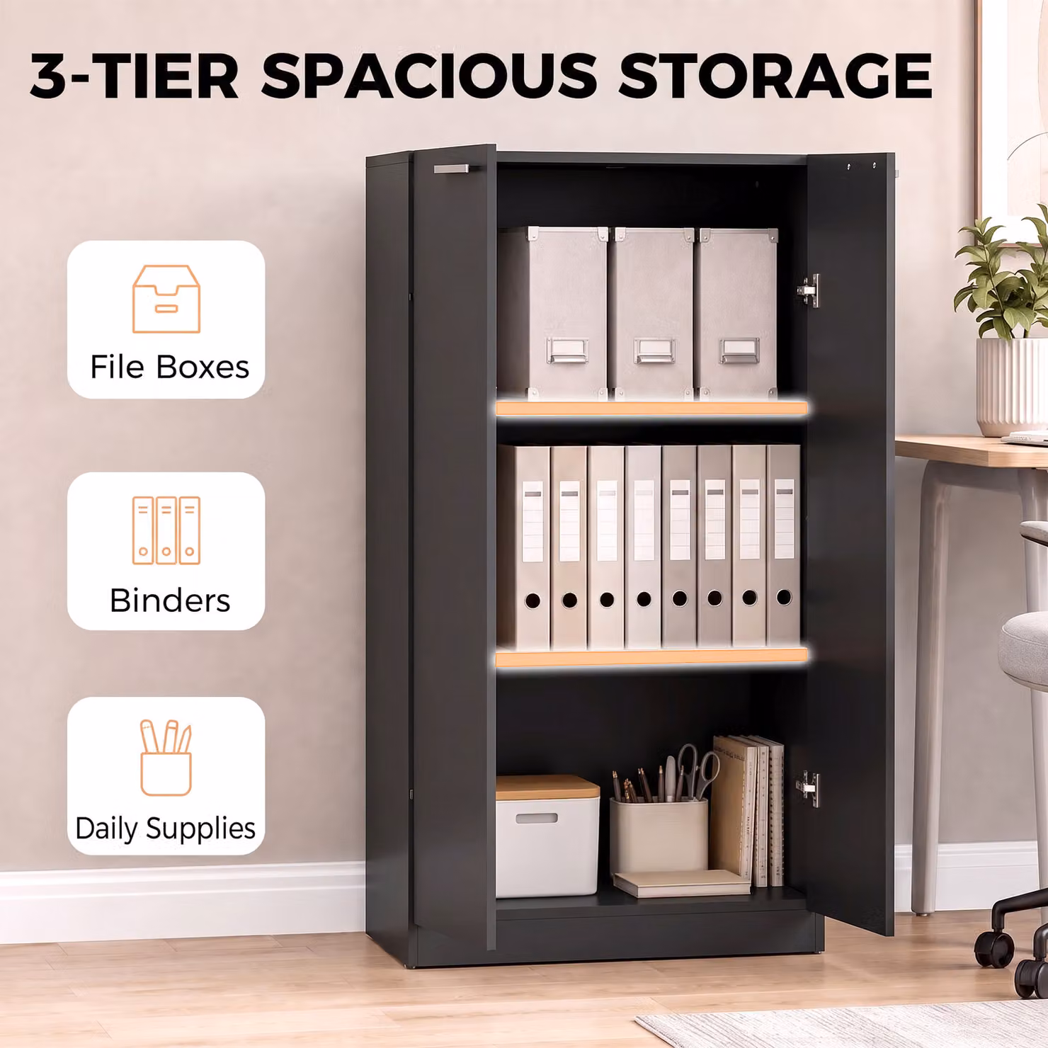 HOMCOM Black Modern Wooden Storage Cabinet with Soft-Close Hinged Doors, H 120 x W 60 x D 31.5 cm – 5