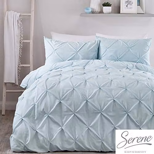 Serene Lara Ruched Easy Care Duvet Cover and Pillowcase Set, Duck Egg Blue, 180 x 200 cm