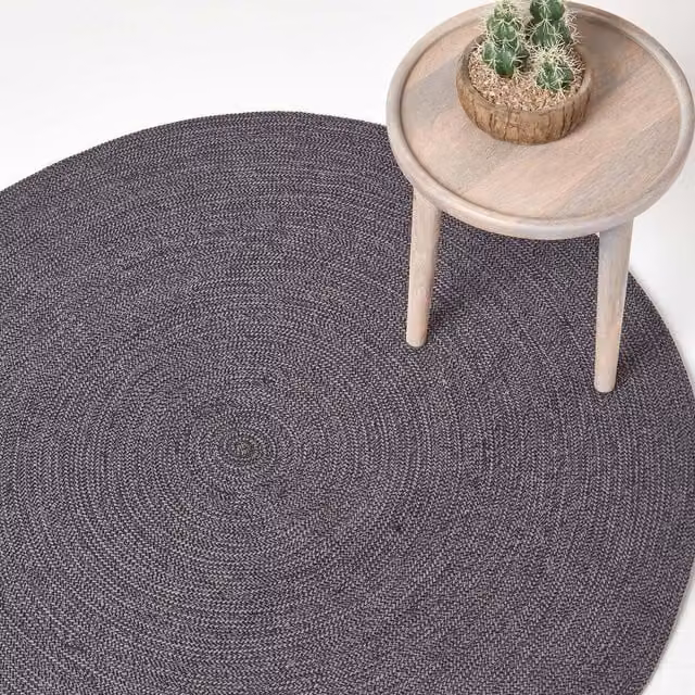 Homescapes Melange Braided Round Cotton Rug in Grey and Black, Diameter: 200 cm