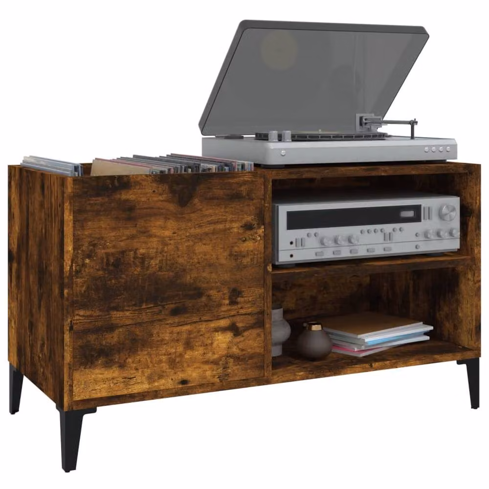 Berkfield Home Record Cabinet in Smoked Oak Brown, W: 84.5 cm, D: 48 cm, H: 38 cm – 3