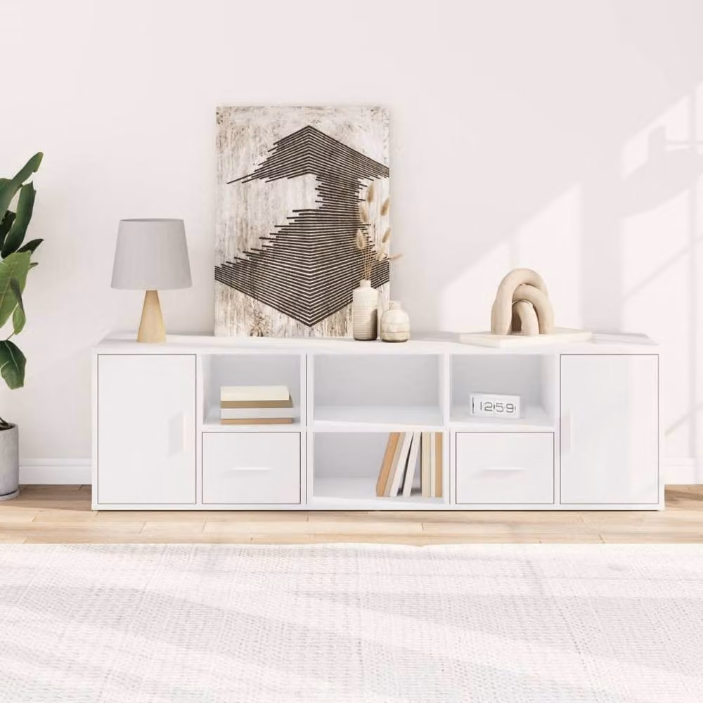 Berkfield Home Corner Cabinet in White, MDF with Doors and Drawers, W/D/H: 160 x 40 x 45 cm