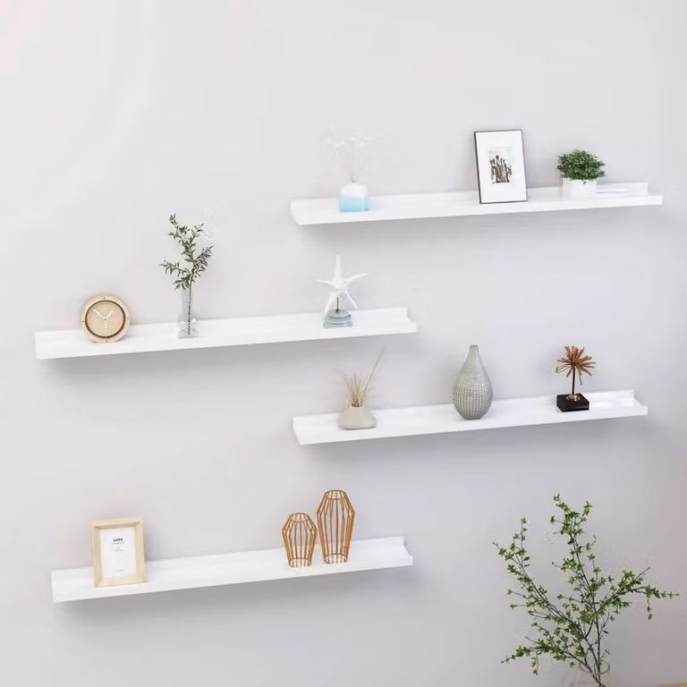 Berkfield Home Wall Mounted Shelves, 4 Piece Set, High Gloss White, W/D/H: 80 x 9 x 3 cm