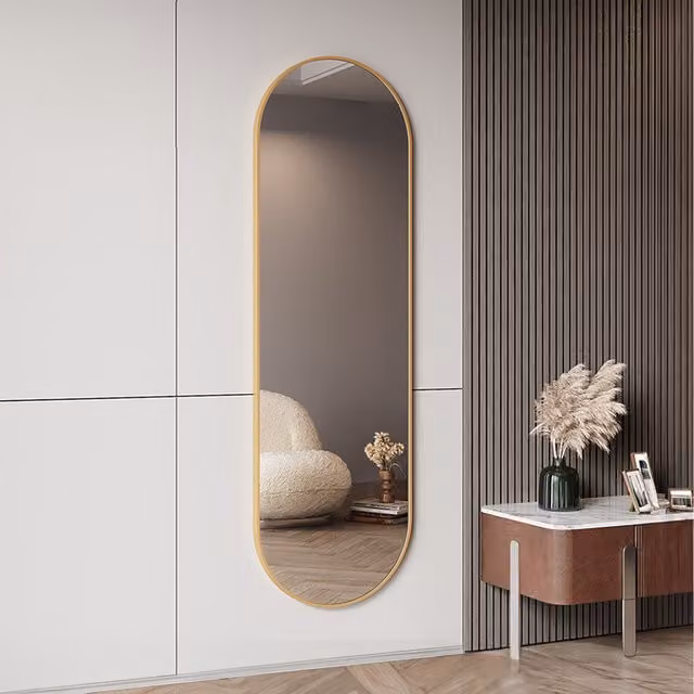 Lifeideas Oval Wall Mounted Full Length Mirror in Gold, W: 40 cm, H: 150 cm, D: 2.8 cm