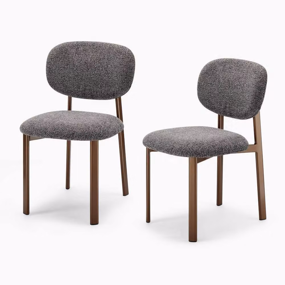 FurnitureboxUK Set of 2 Mirelle Grey Fabric Dining Chairs with Bronze Metal Legs in Charcoal – 2