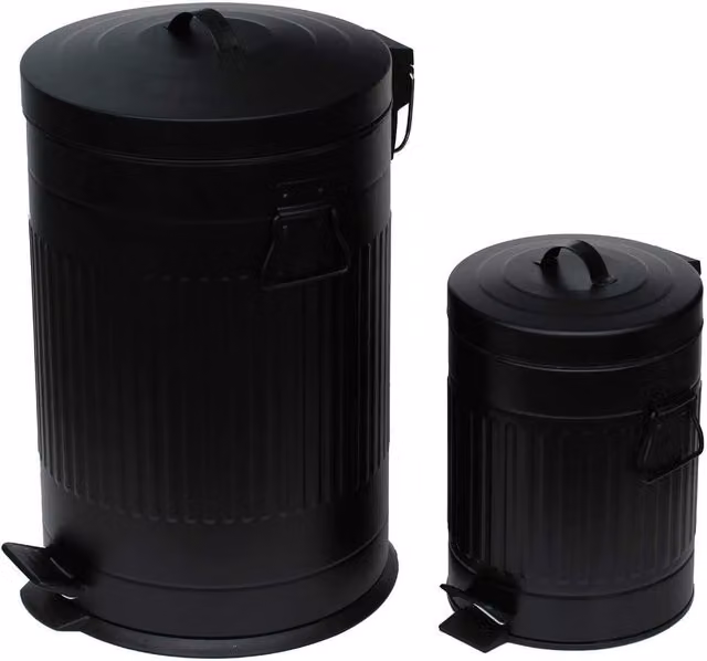 Simpa 2-Piece Black Metal Pedal Dustbin Set with Removable Inner Buckets, 12L and 3L