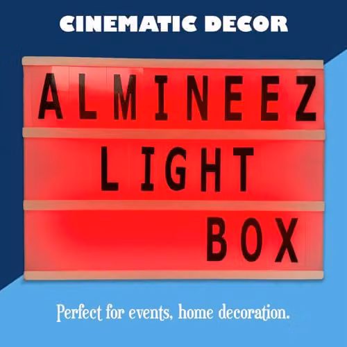 Almineez A4 Colour Changing Cinematic LED Light Up Box with Letters, Numbers and Symbols in Black, White or Multicolour – 2