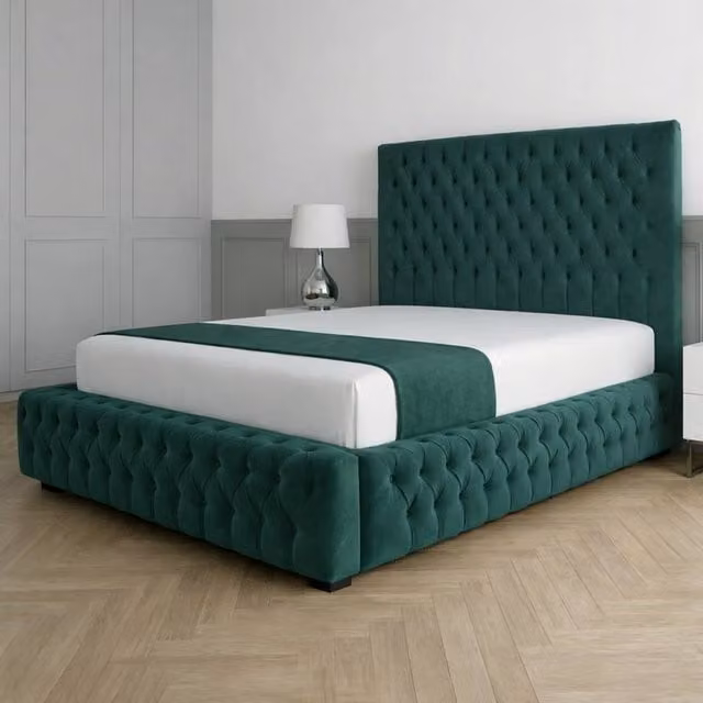 Living Comfort Bedz Countess King Size Upholstered Velvet Gas Lift Storage Bed in Green W/D/H: 180 x 200 cm