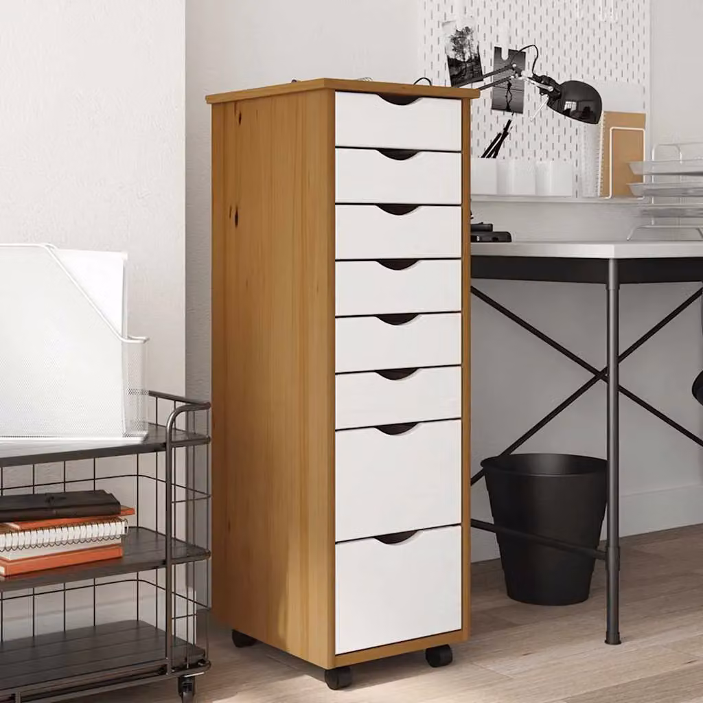 Berkfield Home MOSS Rolling Cabinet with Drawers in Honey Brown Solid Pine Wood – 2