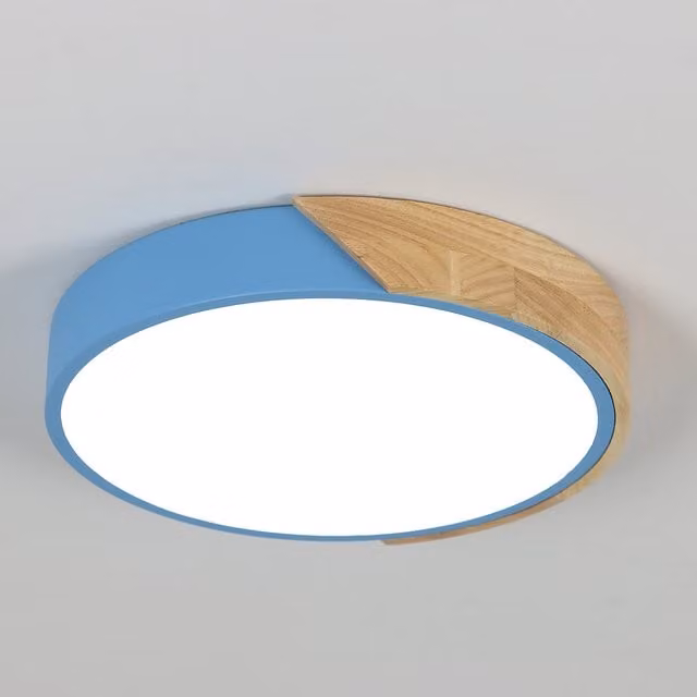 GOECO Modern Round LED Ceiling Light, 24W, 6500K, Blue and Wood, Diameter: 30 cm
