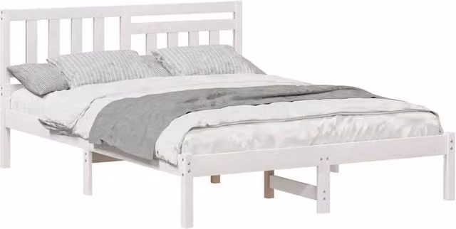 Berkfield Home Modern White Solid Pine Wood Bed with Headboard W/D/H: 120 x 200 cm – 1