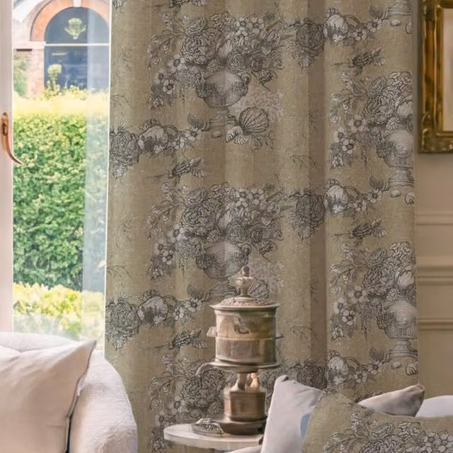 HOUSE Llewelyn-Bowen Vacannes Made To Measure Blackout Cotton Curtains in Terracotta and Beige with Floral Design