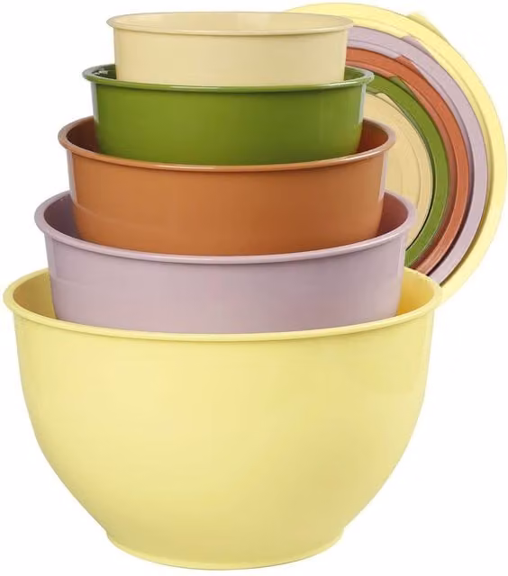 Greentainer 5 Piece Multicolour Plastic Nesting Mixing Bowls Set with Lids – 1
