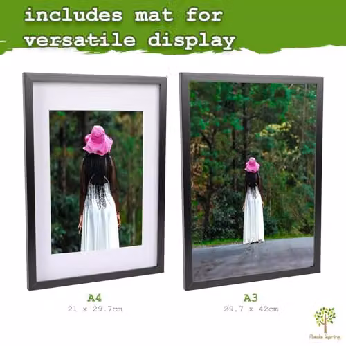 Nicola Spring A3 Single Picture Frame in Grey with White A4 Mount and Acrylic Glass – 3