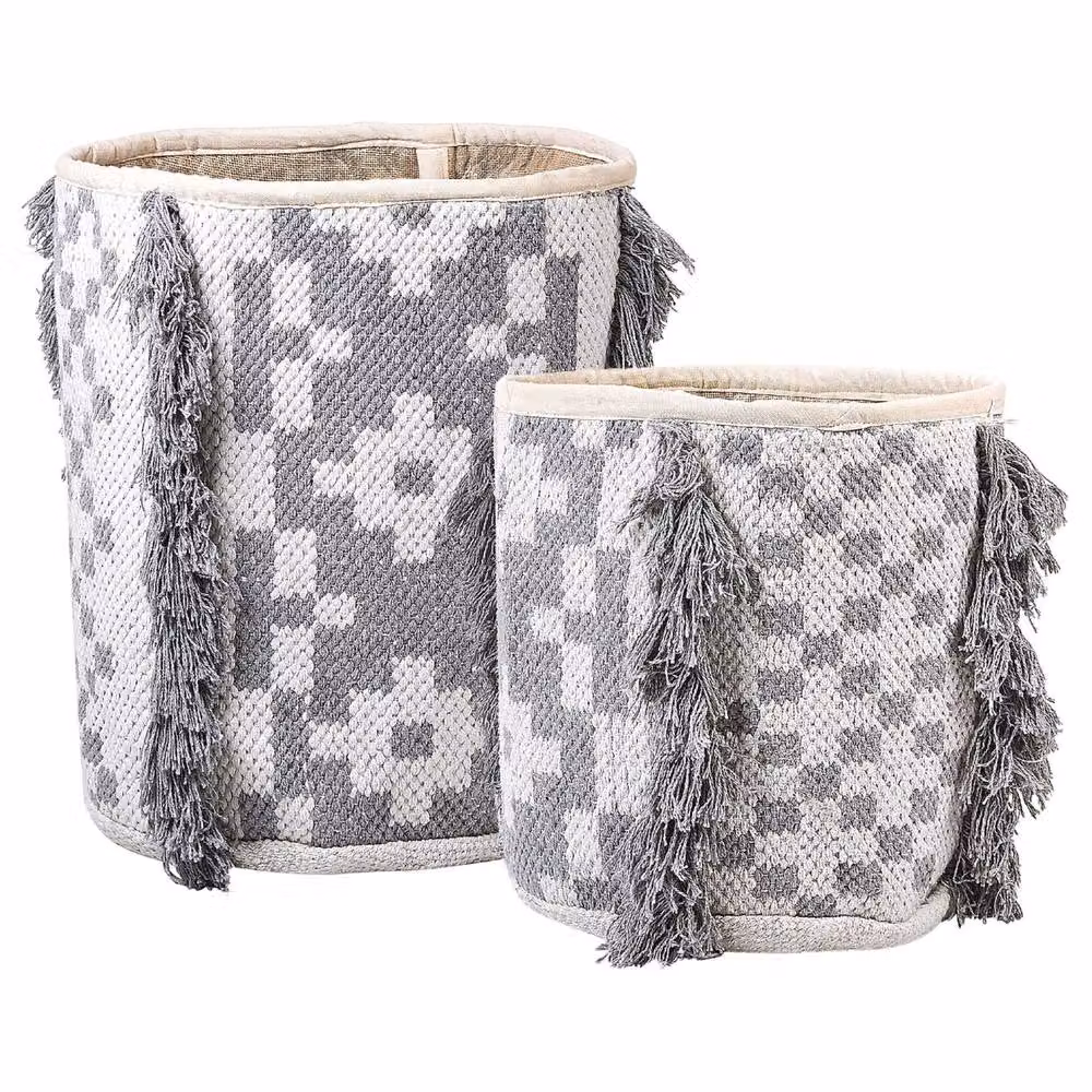 Wyld and Coco Set of 2 Open Weave Cotton Storage Baskets in White and Grey – 2