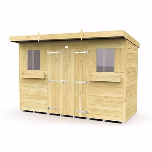 Buttercup Farm Rustic Wood Pent Summer Shed in Brown, W: 302 cm, D: 118 cm, H: 201 cm – 1