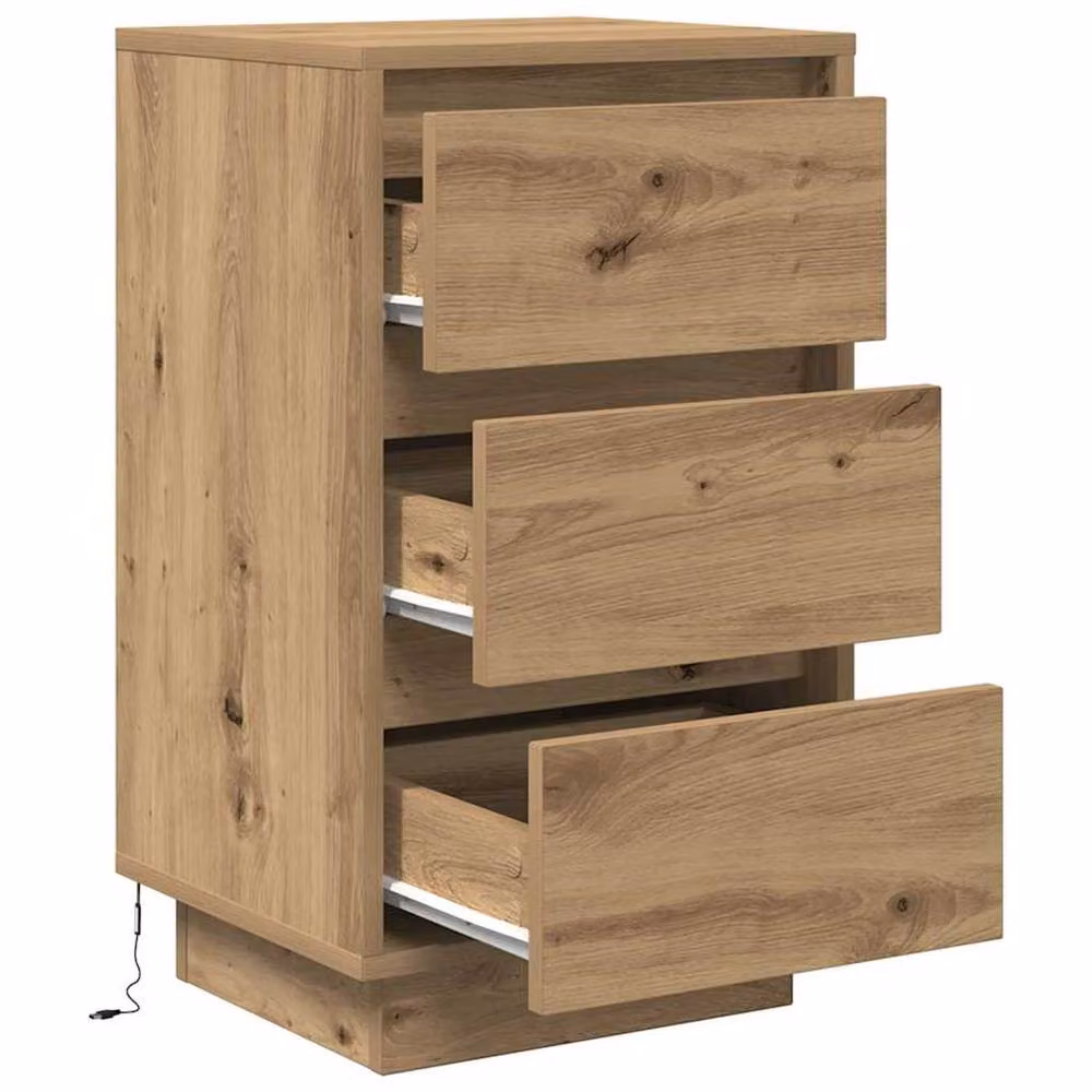 Berkfield Home Bedside Cabinet with Integrated LED Lights in Artisan Oak, W/D/H: 38 x 34 x 65 cm – 4