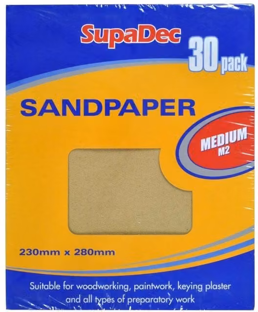 SupaDec General Purpose Hand Sandpaper for Wood and Paint, Medium, Beige, Pack of 30