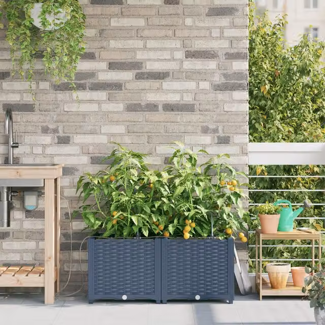 Berkfield Home Garden Planter Basketweave with Storage in Grey, W/D/H: 80 x 40 x 37.5 cm