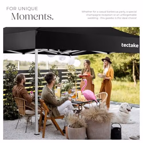 tectake Folding Pop Up Gazebo in Black with Aluminium Frame and Side Panels with Windows, W/D/H: 300 x 300 x 280 cm – 7