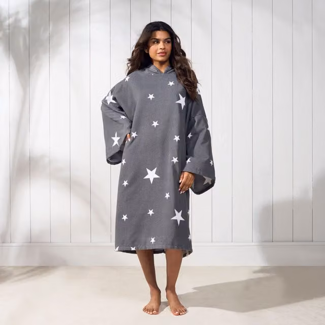 OHS Star Hooded Poncho Towel Dry Changing Robe for Adults in Dark Grey
