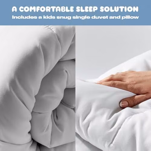OHS White Single Childrens Duvet and Pillowcase Set, 7.5 Tog Hollowfibre Anti-Allergy Bedding – 3
