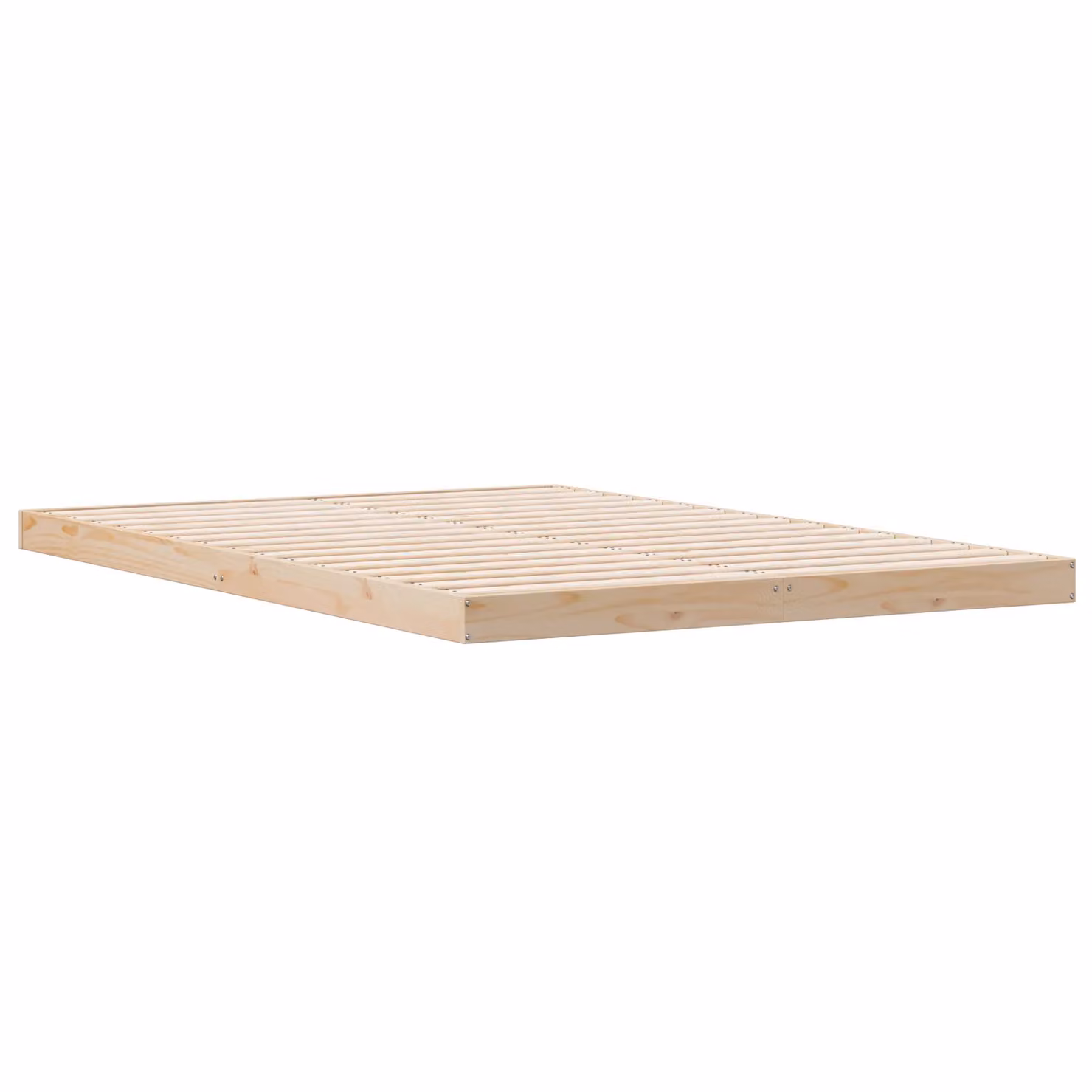 Berkfield Home Solid Wood Pine Floor Bed Frame in White and Beige, W: 140 cm, D: 220 cm – 2