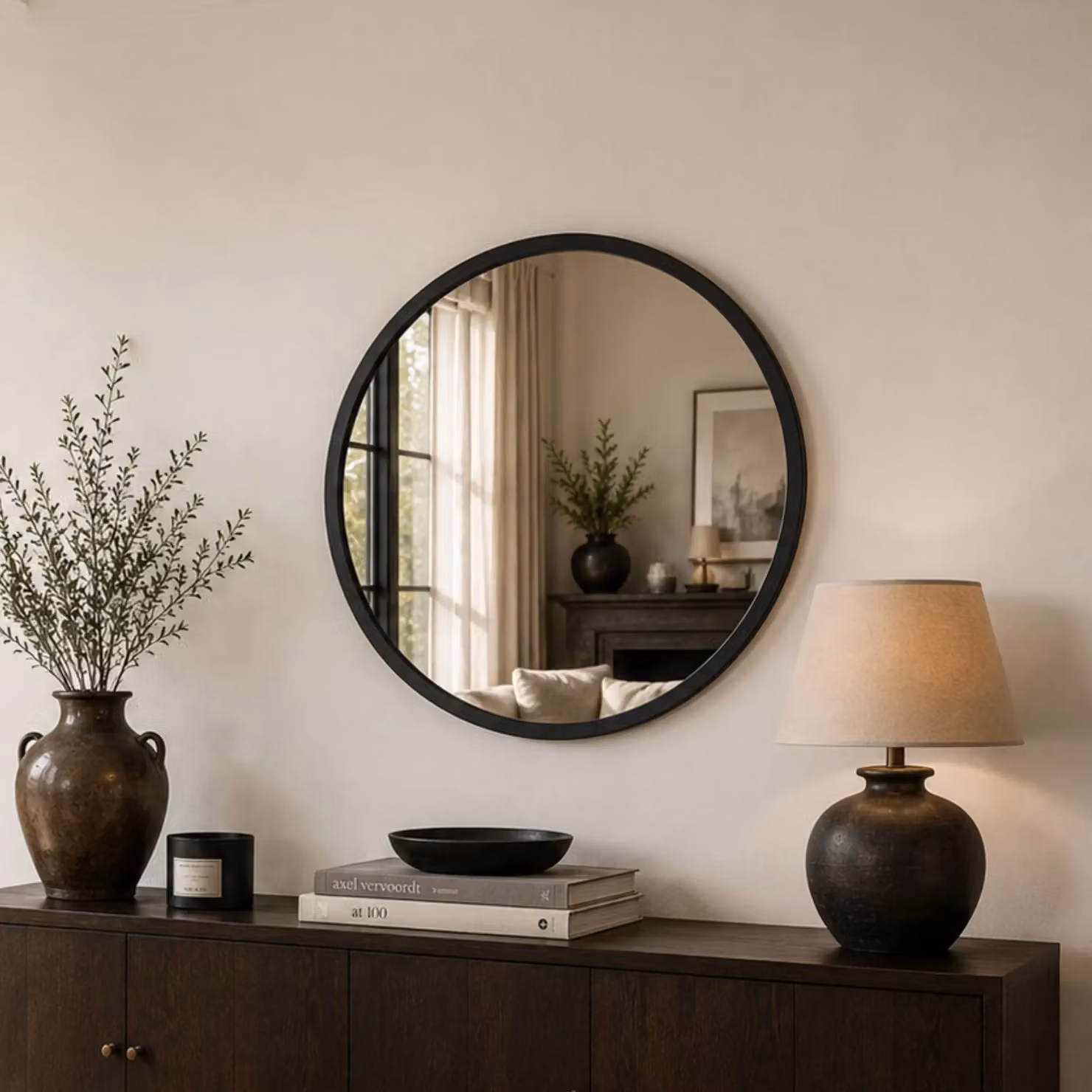 Yearn Mirrors Round Modern Wall Mirror in Black, Diameter: 80 cm – 2