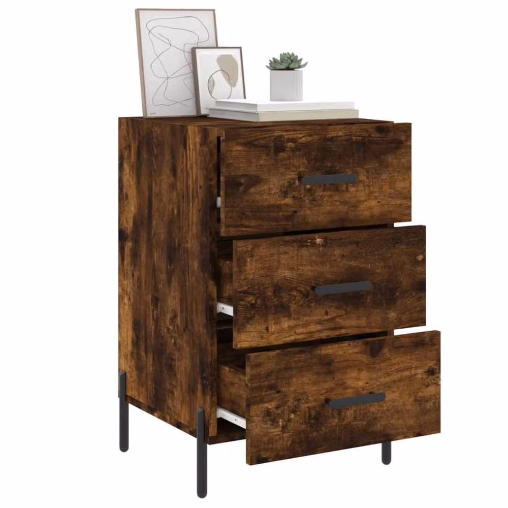 Berkfield Home Modern Bedside Cabinet in Smoked Oak Brown, W/D/H: 40 x 40 x 66 cm – 4