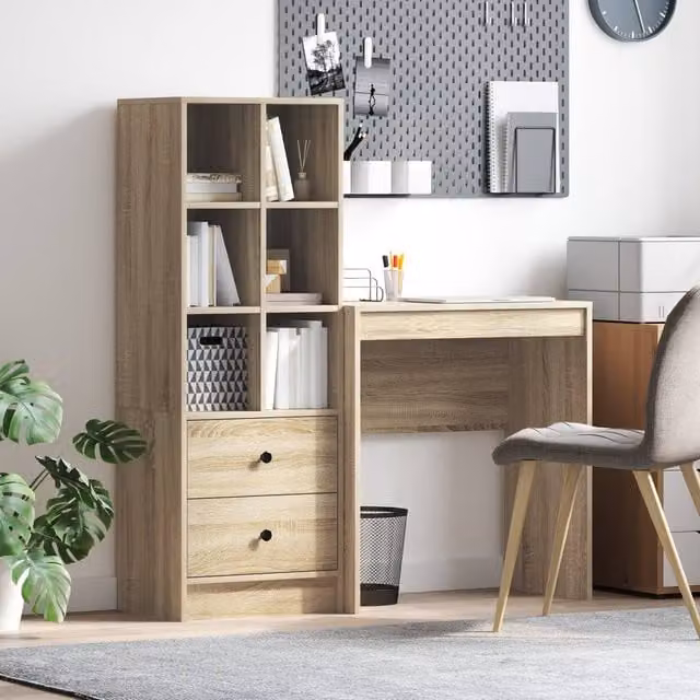 Berkfield Modern Writing Desk with Storage in Sonoma Oak and Beige