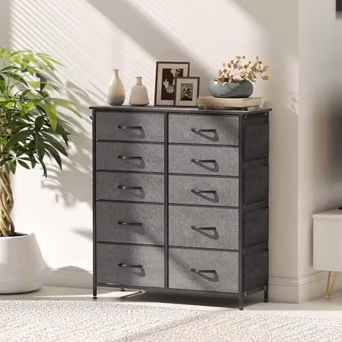 HOMCOM Modern Charcoal Grey Chest of Drawers with 10 Fabric Drawers for your Bedroom, W/D/H: 94.5 x 30 x 86 cm – 7