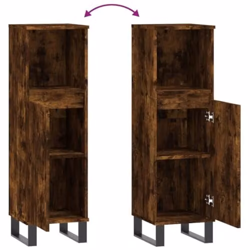 vidaXL Tall Industrial Bathroom Cabinet in Brown Oak and Metal with Hinged Doors and Open Shelves – 4