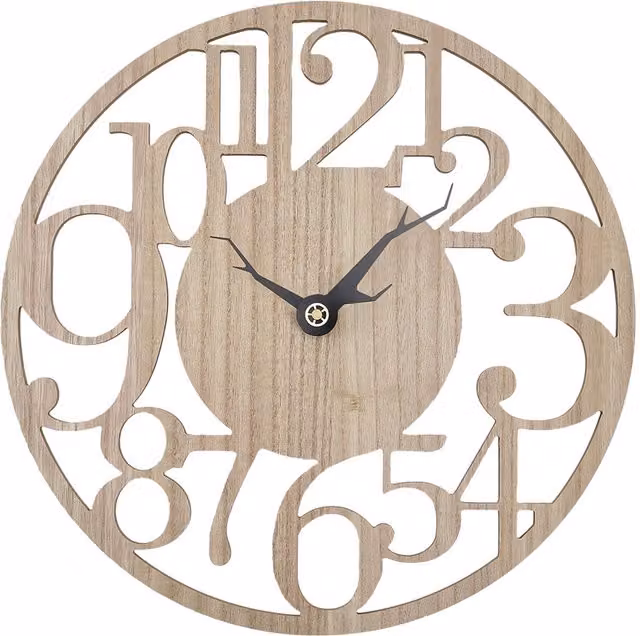 Livingandhome Vintage Round Brown Wood Wall Clock with Silent Quartz Movement