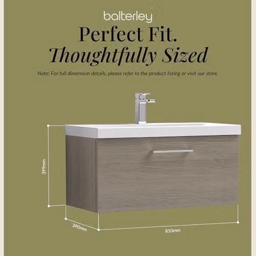 Balterley Wall Hung Single Drawer Vanity Unit with Basin in Woodgrain Grey, W/D/H: 81.0 x 39.0 x 39.9 cm – 2