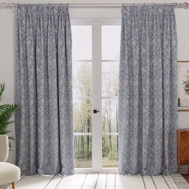 Terrys Made to Measure Blackout Fabric Curtain Panel in Blue Floral Retro Animal Print