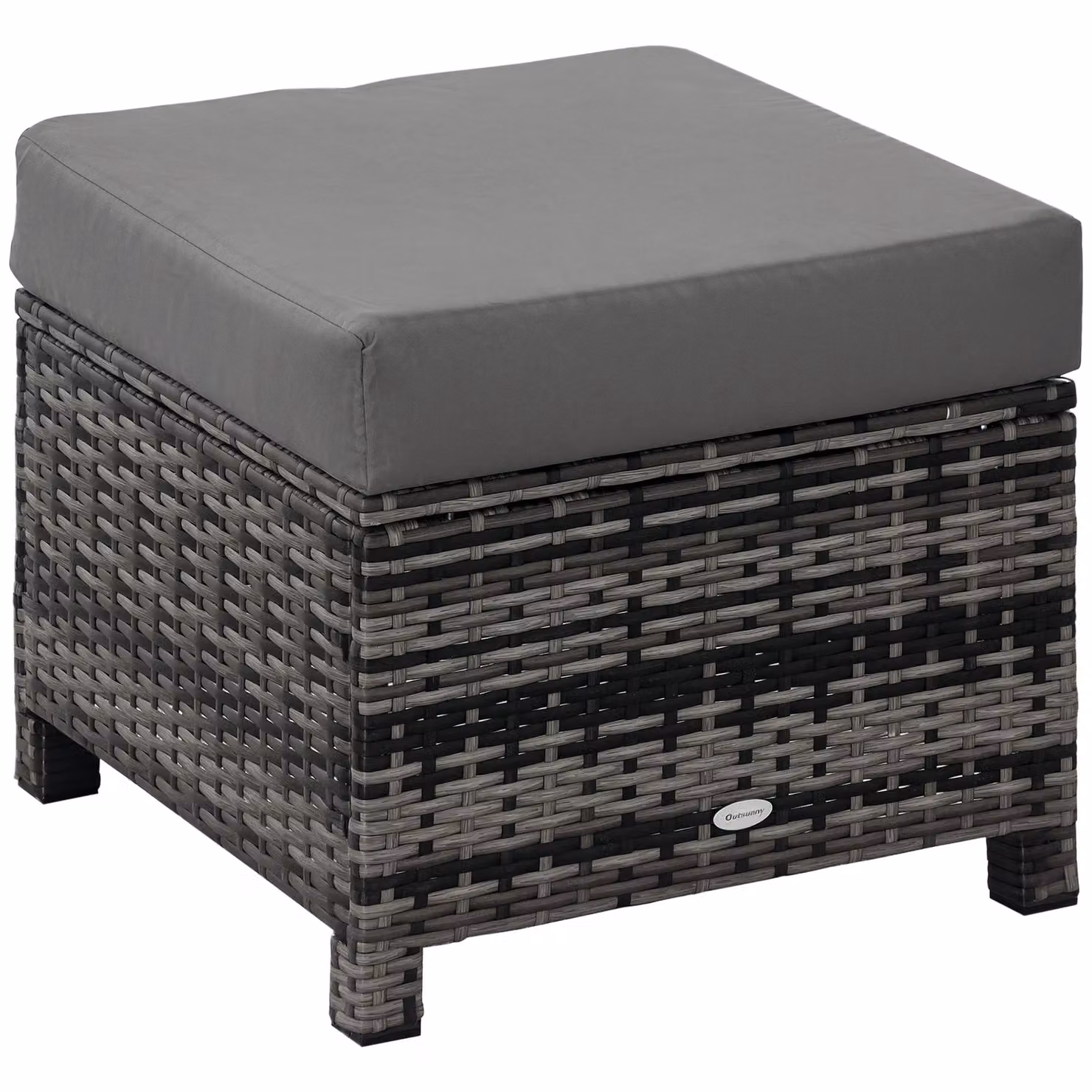 Outsunny Grey Rattan Wicker Ottoman Footstool with Padded Seat Cushion – 2