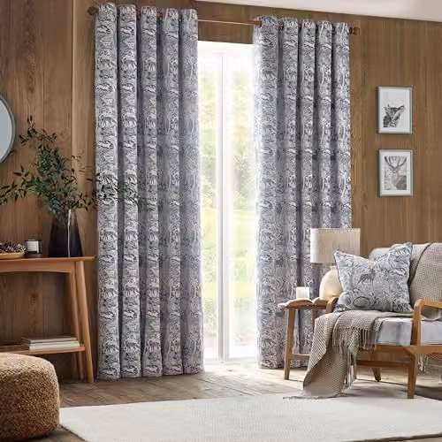 Riva Home Winter Woods Chenille Room Darkening Eyelet Curtains, Woodland Animals Pattern, Blue, 2 Panels, Width: 229 cm, Drop: 137 cm – 2