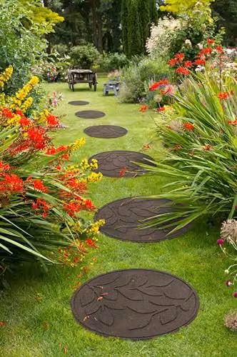 Nicoman Leaf Design Reversible Garden Stepping Stones, Brown, Set of 2, Diameter: 46 cm – 2