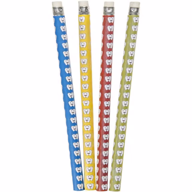 LG-Imports Pack of 12 Multicolour Tooth Design Graphite Pencils with Eraser and White Wood Finish