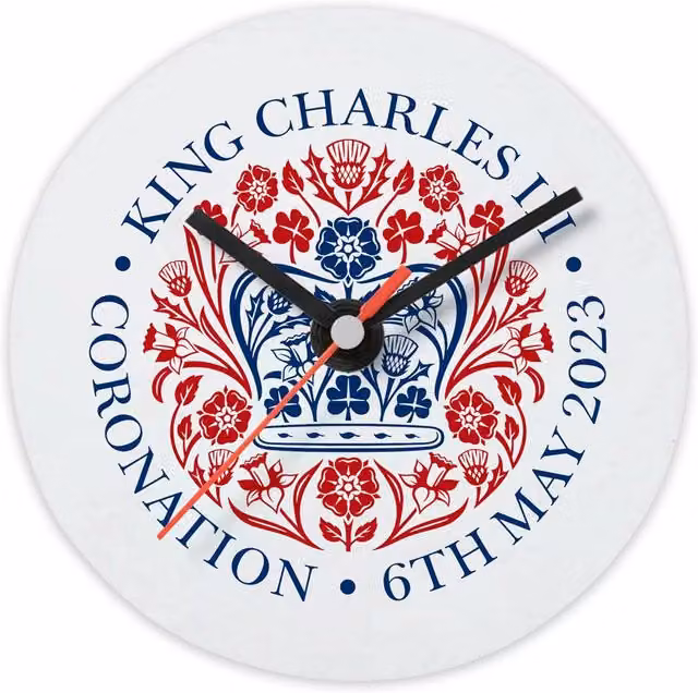 Uniqueful Personalised Commemorative Coronation of the King Round Wall Clock, Multicolour, Diameter: 30 cm