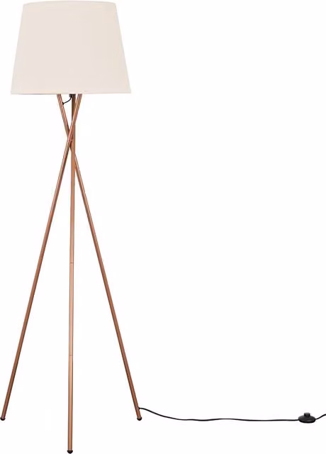 ValueLights Camden Copper Tripod Floor Lamp with White Fabric Cone Shade