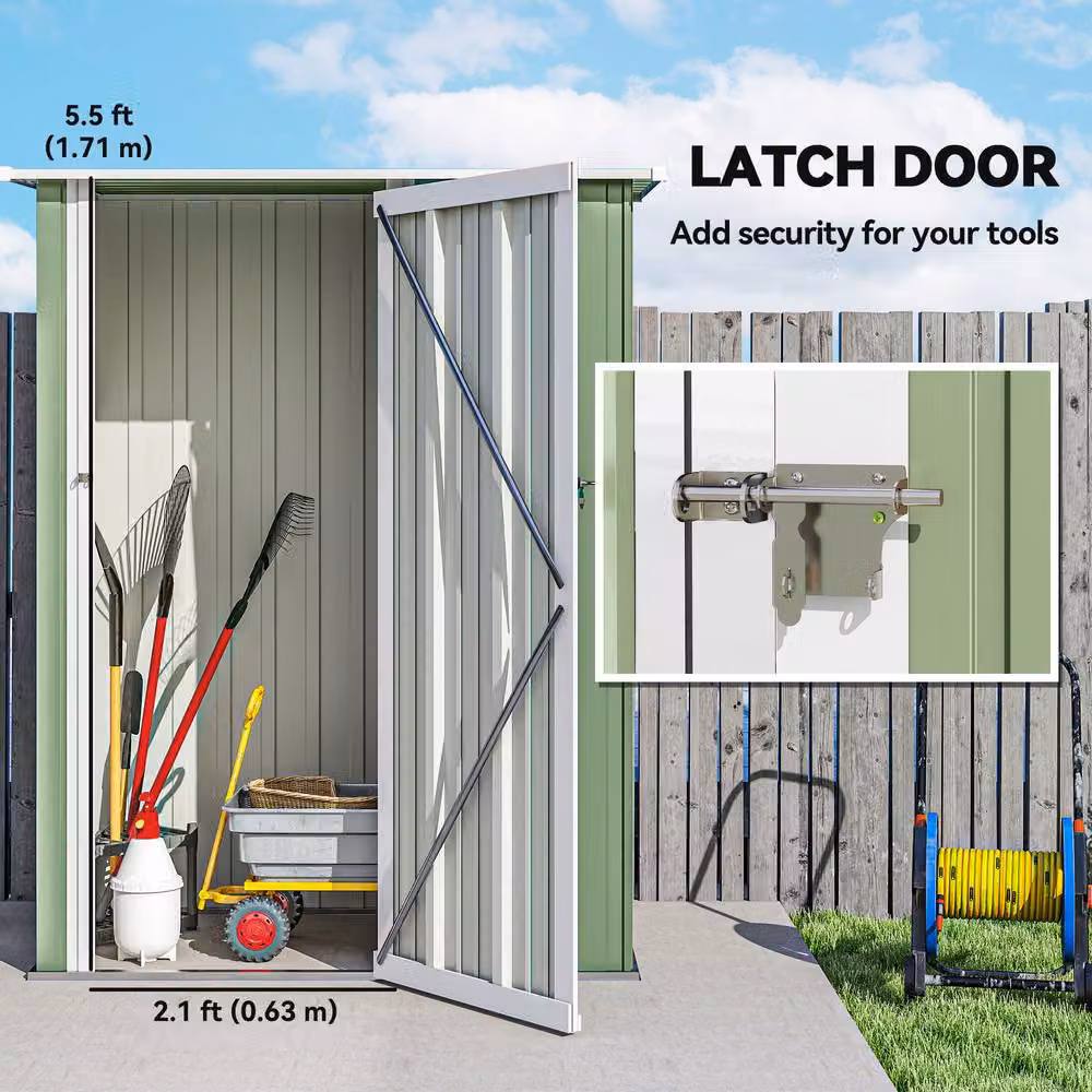 Rolipo Metal Garden Shed with Sloped Roof and Lockable Door, Green, W: 152.4 cm, D: 91.44 cm, H: 182.88 cm – 6