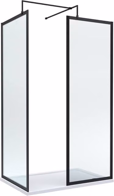 Balterley Framed Rectangular Walk-In Wetroom Glass Bundle, Matt Black, W: 120 cm, D: 80 cm – 1