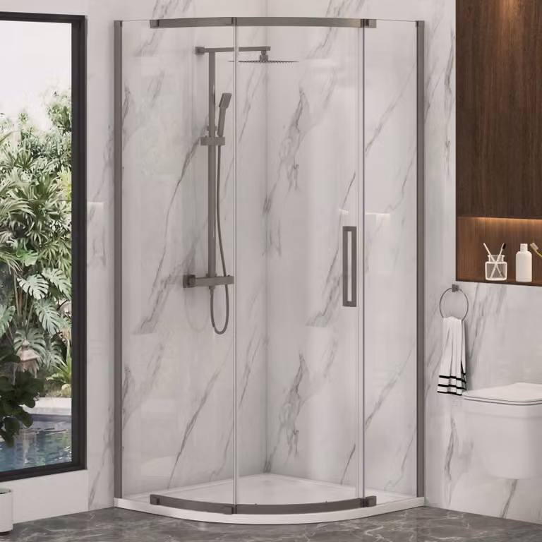 Royal Bathrooms Chelsea Single Door Quadrant Shower Enclosure with 8mm Easy Clean Glass, Gun Metal Grey, W: 90 cm, H: 195 cm